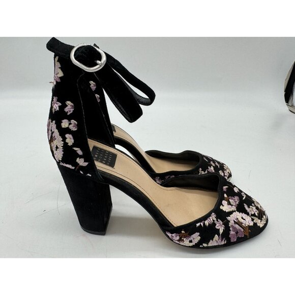 White House Black Market Womens Embroidered Goth Heeled Sandals Size 7M Black - Picture 9 of 11
